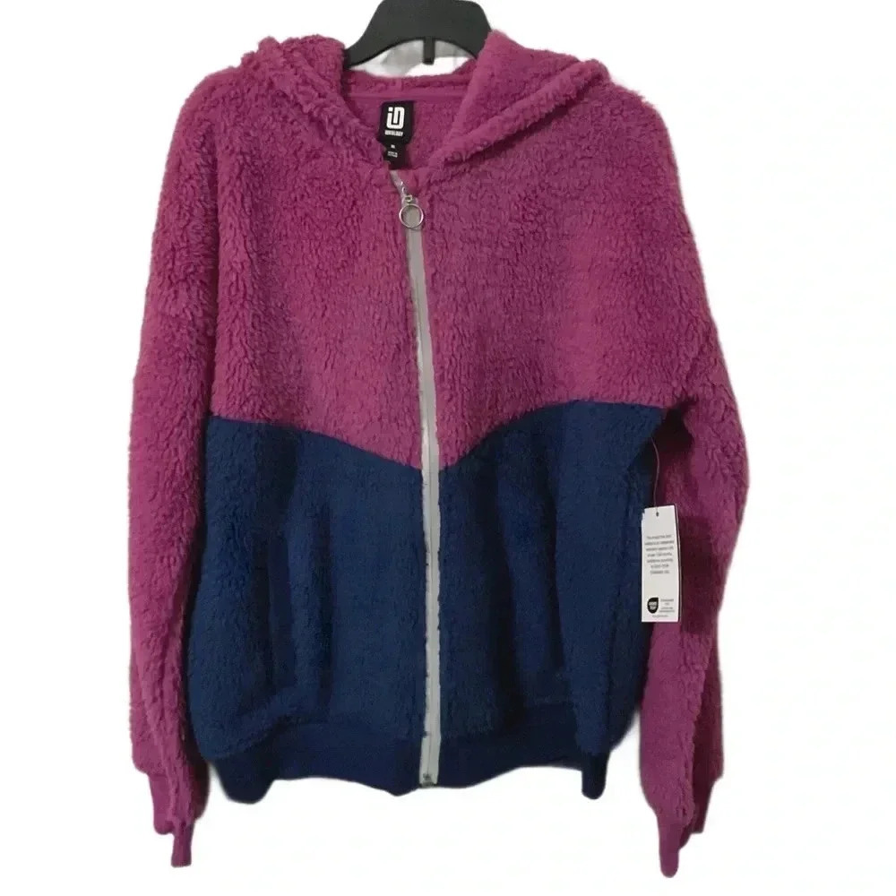 ideology Big and Little Girls Colorblocked Faux-Sherpa Zip Jacket. 2T, 6, S & XL